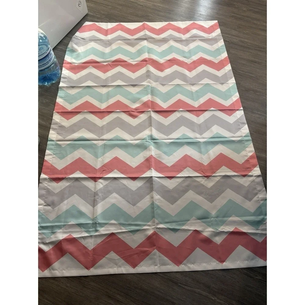 Chevron Print Curtain Panel Coral Aqua Gray‎ White Zig Zag